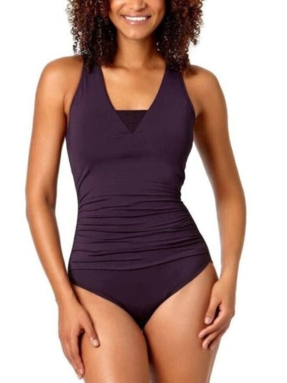 Lands’ End Cross-Back Ruched One Piece Purple Swimsuit Size XL